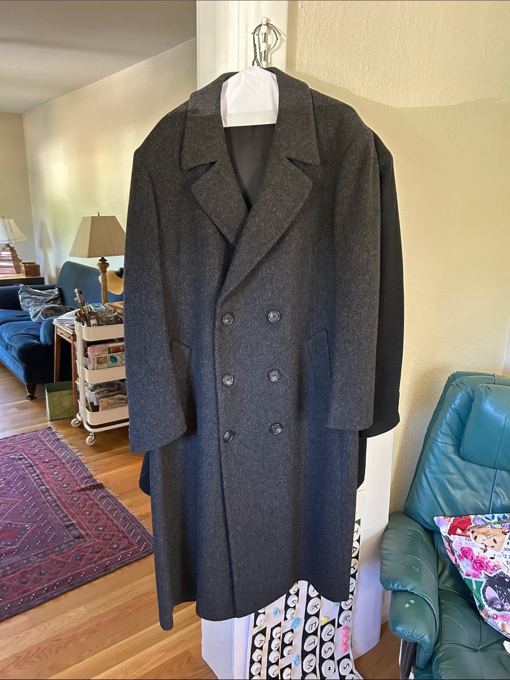 London Fog Men's Double-Breasted Pea Coat - Dark Charcoal